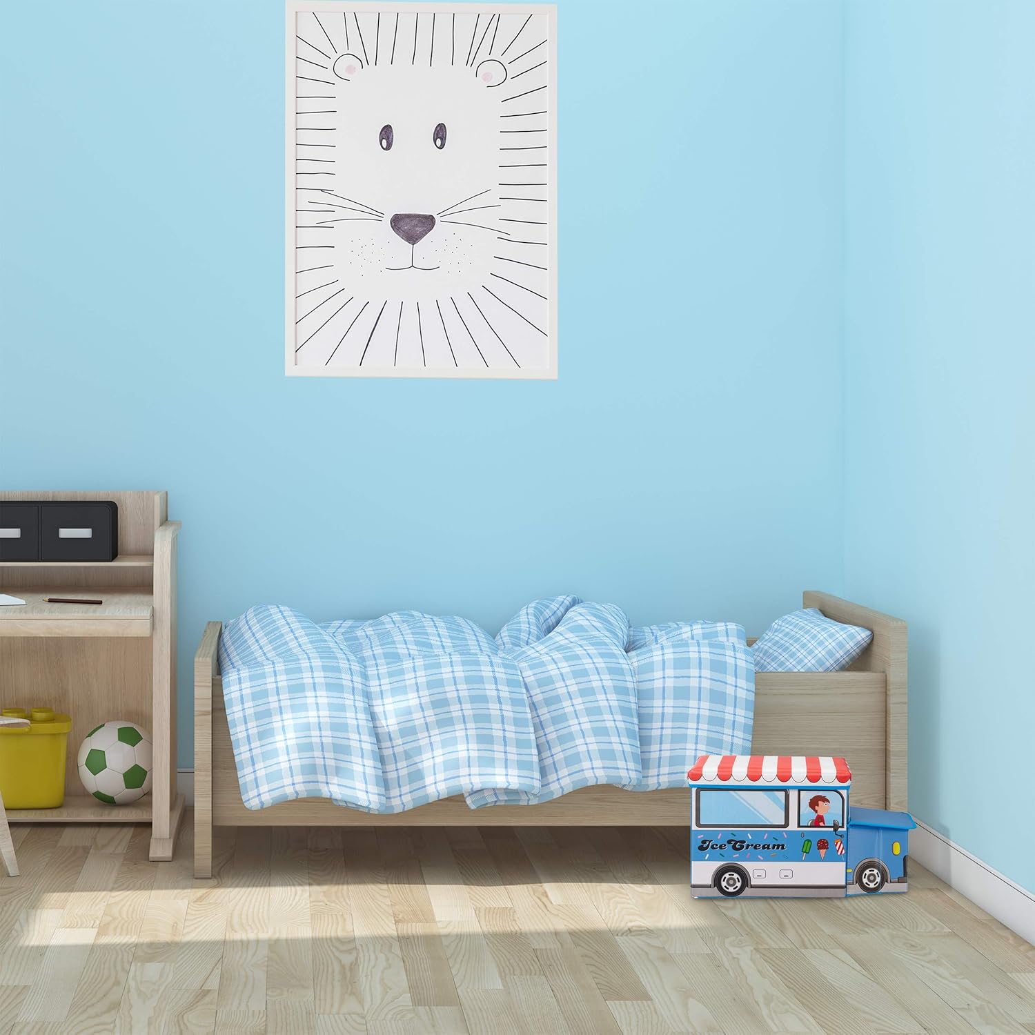 Relaxdays Children’s Storage Ottoman, Lidded Toy Box, Folding, Boys & Girls, Police Design, 50 Litres, Dark Blue - Image 4