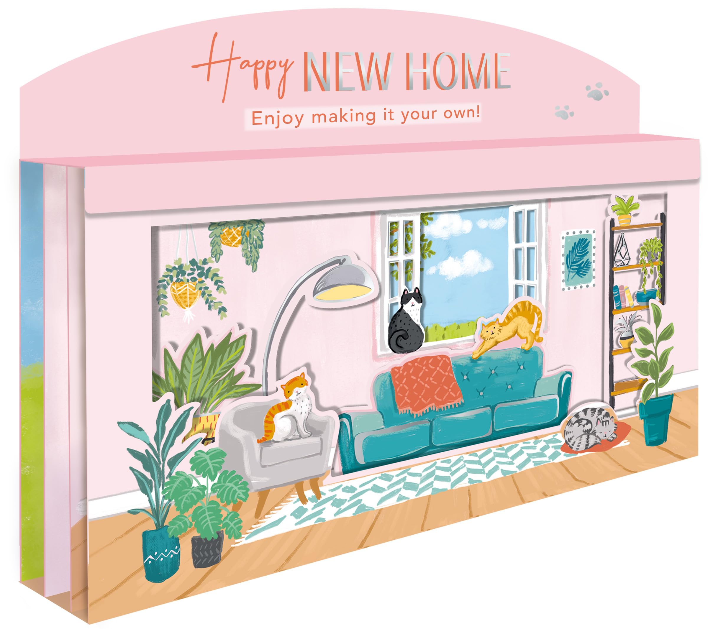 Spectacular 3D Happy Cats New Home Celebration Greeting Card Freestanding Cards SPT009