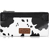 Montana West Wrangler Cow Print Bifold Wallet Women's Wallets, Card Cases & Money Organizers Women Credit Card Wallet for Ladies Female Cash Wallett Black Wallets with Smooth Zipper