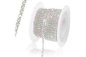 Rytenz 10 Yards 4 MM Rhinestone Chain Trim Crystal Rhinestone Close Chain Trim Shiny for Sewing Crafts, DIY Decoration, Jewelry, Clothing, Shoes (White Diamond Silver)