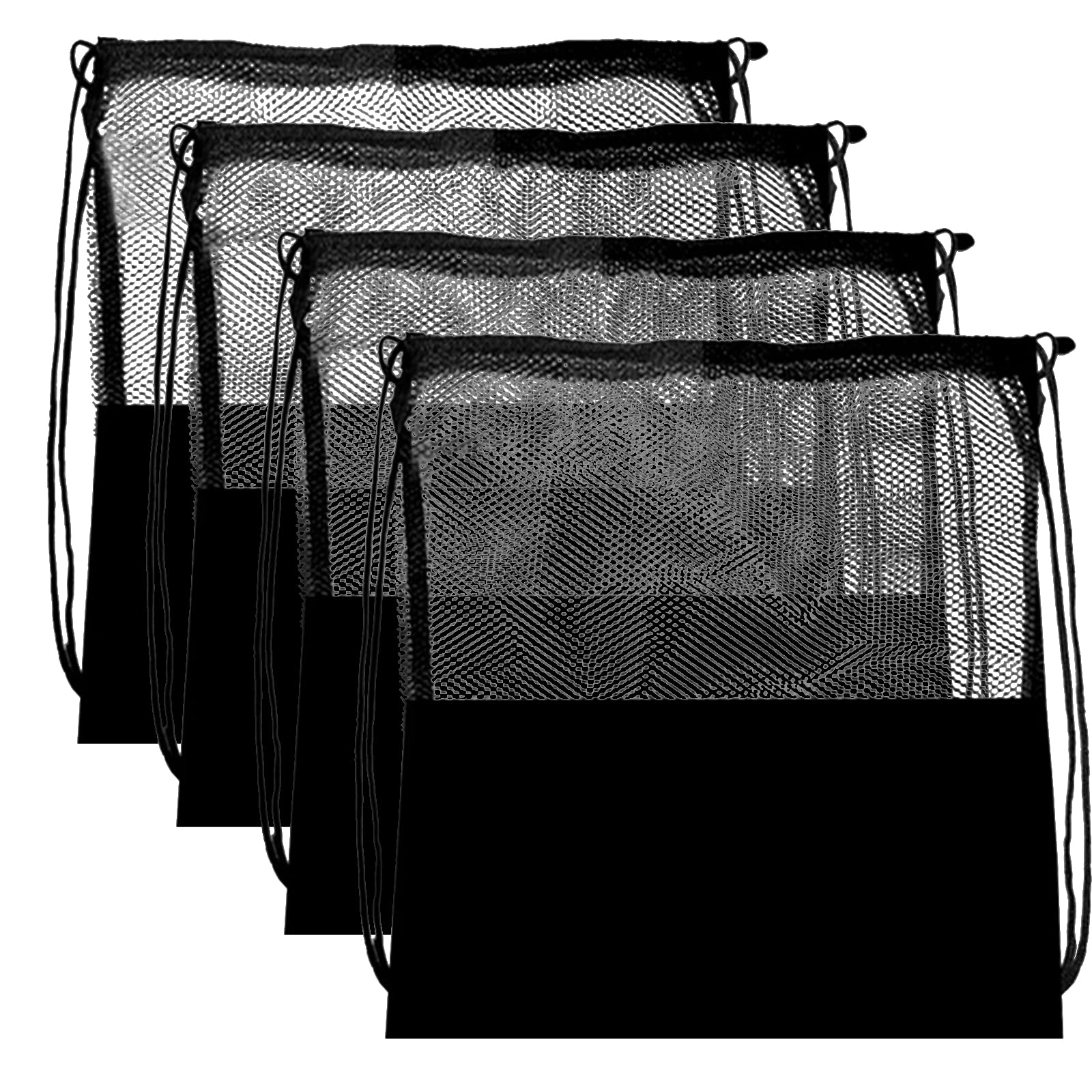 WANGCL 4pcs Mesh Drawstring Bag Adjustable Strip Backpack Sport Gym Net String Bag Diving Goods Storage Organizer Extra Large Equipment Mesh Bag for Swimming Beach (Black)