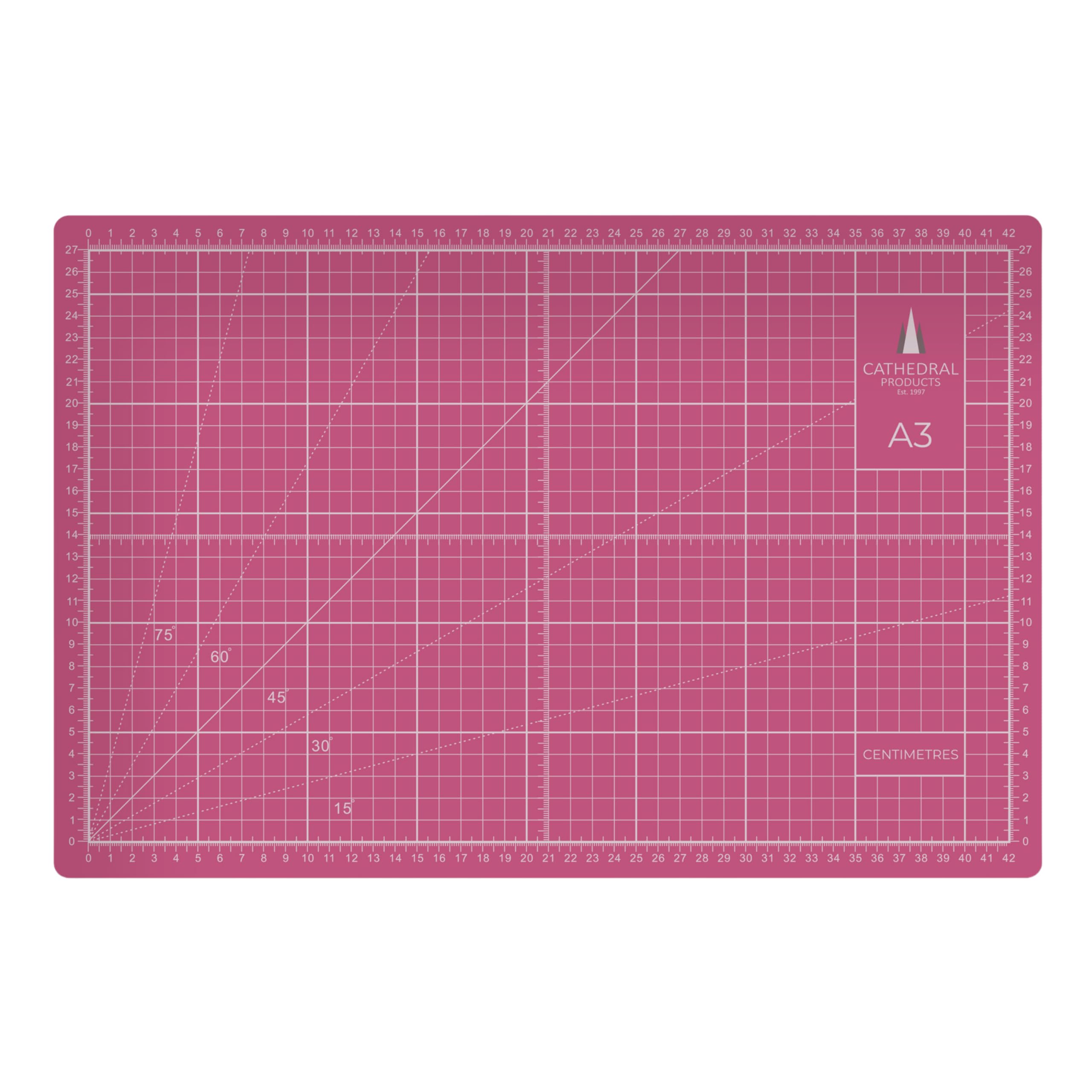 Cathedral Products A3 Double-Sided Self-Healing Cutting Mat | 3mm Thick | Metric and Imperial Grids | Pink