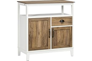 HOMCOM Buffet Cabinet, Farmhouse Storage Cabinet, Freestanding Sideboard with Doors, Drawer and Open Shelf, Brown Oak