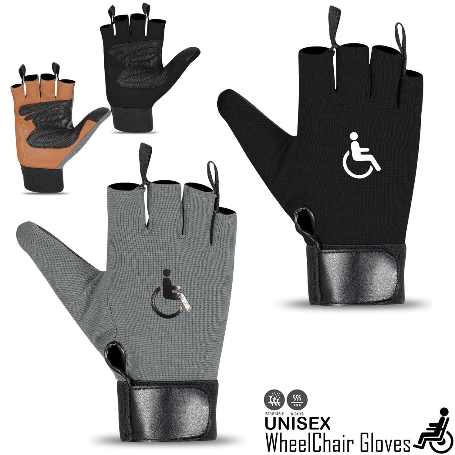 Buy Rebo Wheelchair Gloves Mobility Fingerless Long Thumb Leather Palm Gloves L Grey at Amazon.in