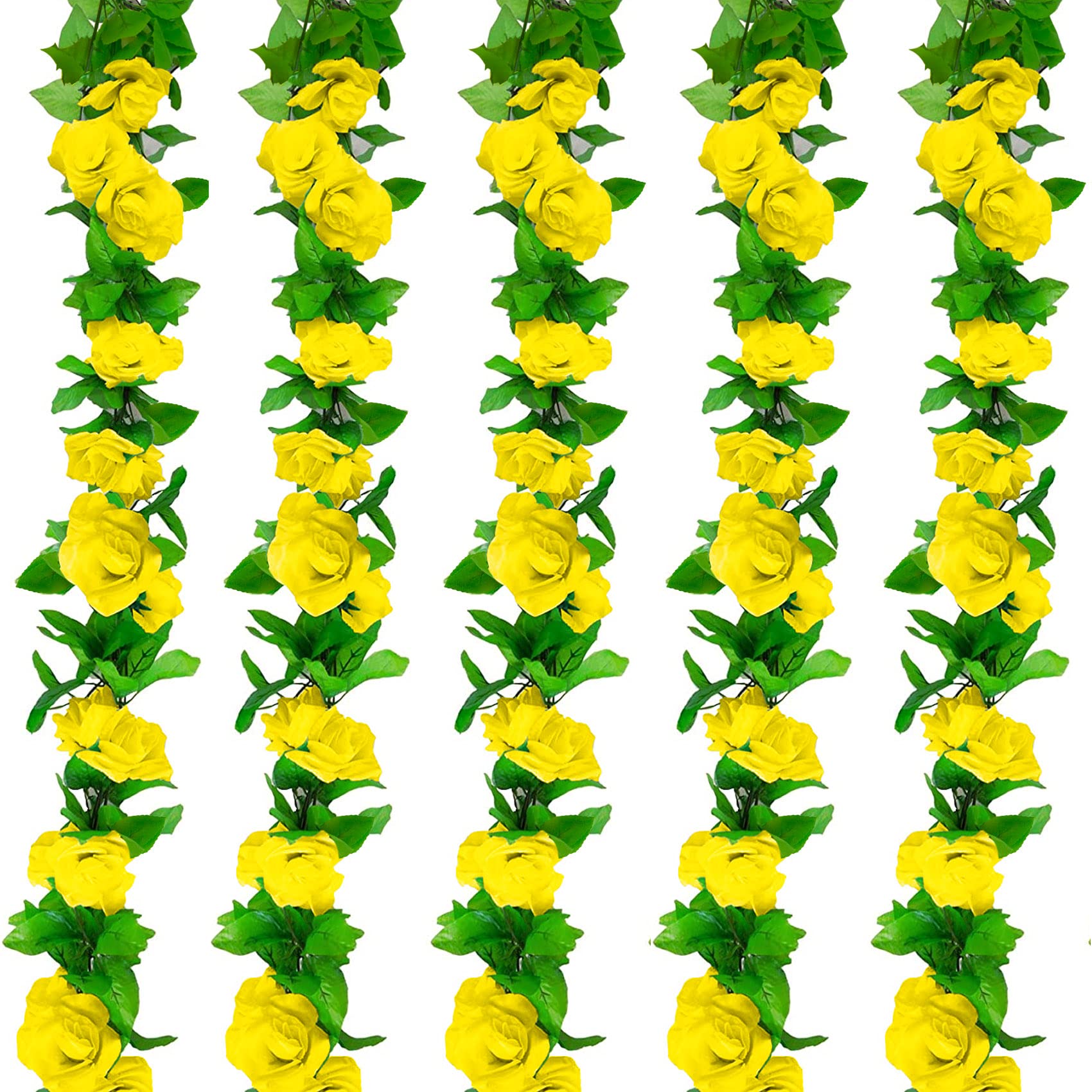 Huryfox Artificial Flowers Garlands - 5 Strand 230cm Long Artificial Flower Vines for Decorations, Faux Yellow Rose Floral Arch with Realistic Design for Home,Garden, Indoor/Outdoor Weddings, Parties