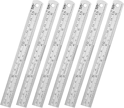 Early Buy Stainless Steel 6 Inch Ruler Set 6 Pack Straight Edge