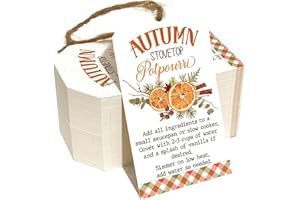 100 Pcs Thanksgiving Stovetop Potpourri Tags, Autumn Fall Simmer Pot Instructions Lables for Holiday Party Favors and Decor, 
