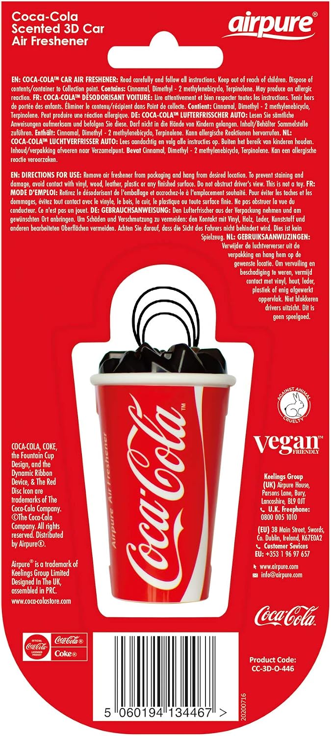 Coca Cola AIRPURE CAR AIR FRESHENER 3D COCA-COLA ORIGINAL, Red, Black, White - Image 3