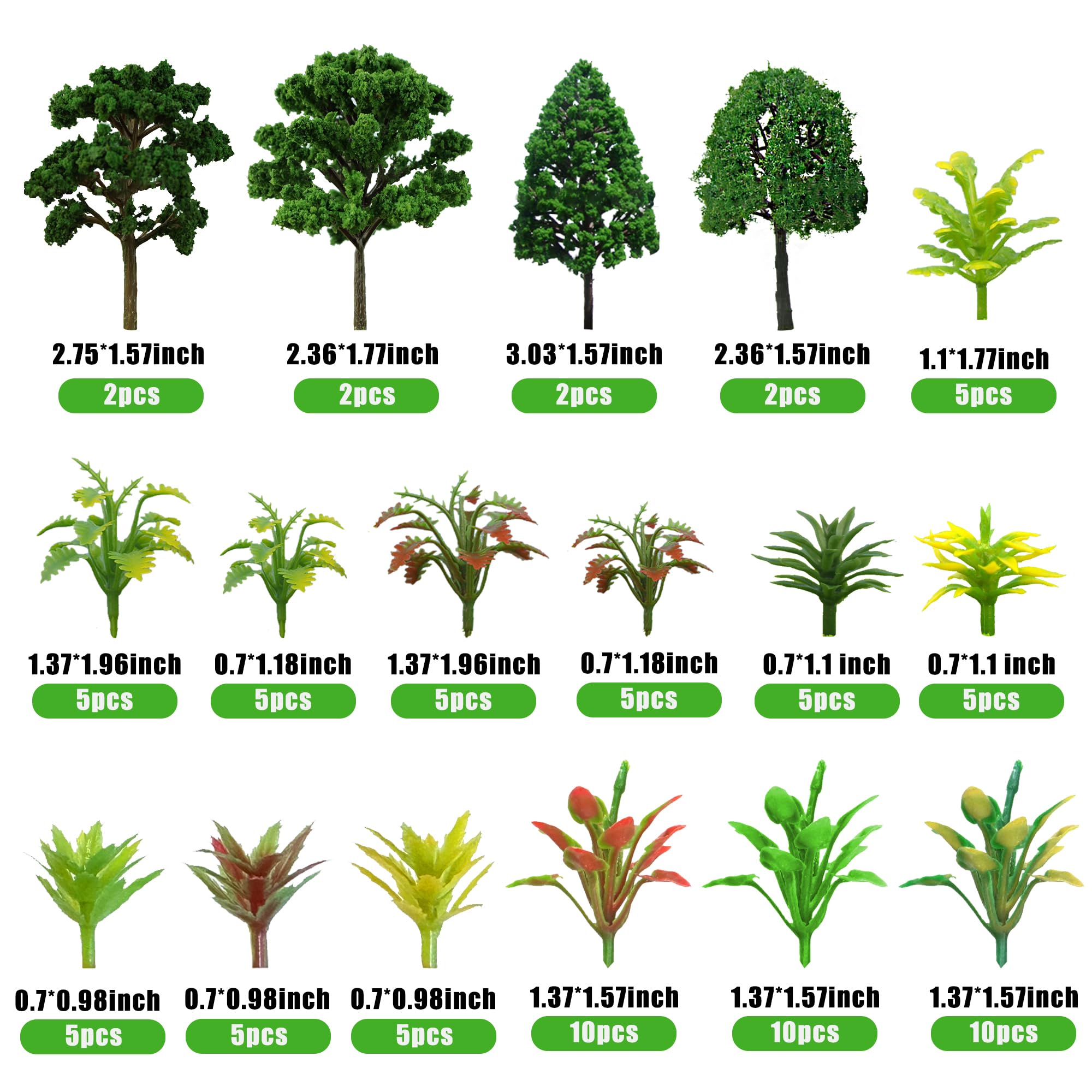 88pcs Model Trees Mixed Miniature Plants Model Train Scenery Architecture Trees Fairy Garden Trees Wargame Trees Model for Diorama DIY Craft Scenery Landscape Natural Green