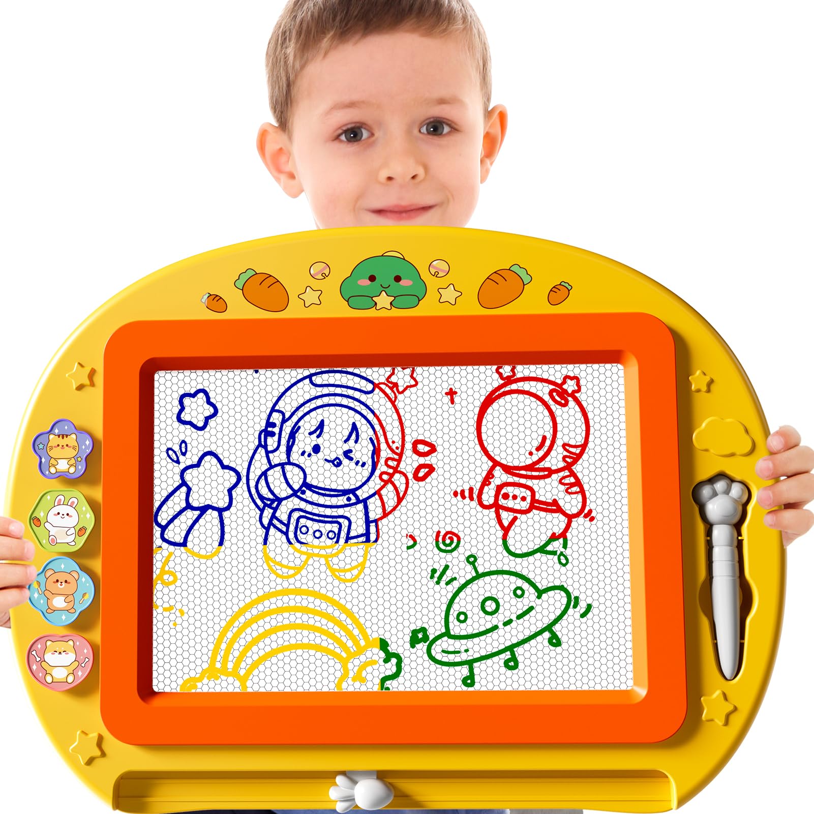 BLmukce Magnetic Drawing Board Toy for Kids Age 3-7 Years, Erasable Doodle Board, Educational Travel Toys, Birthday Gift for 3 4 5 Year Old Girls Boys (Yellow, Extra Large - 17 in × 12.9 in)