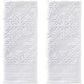 SKL Home Christmas/Winter Subtle Snowflakes Hand Towel 2pc Set for Bath/Kitchen/Bar & Gift, White