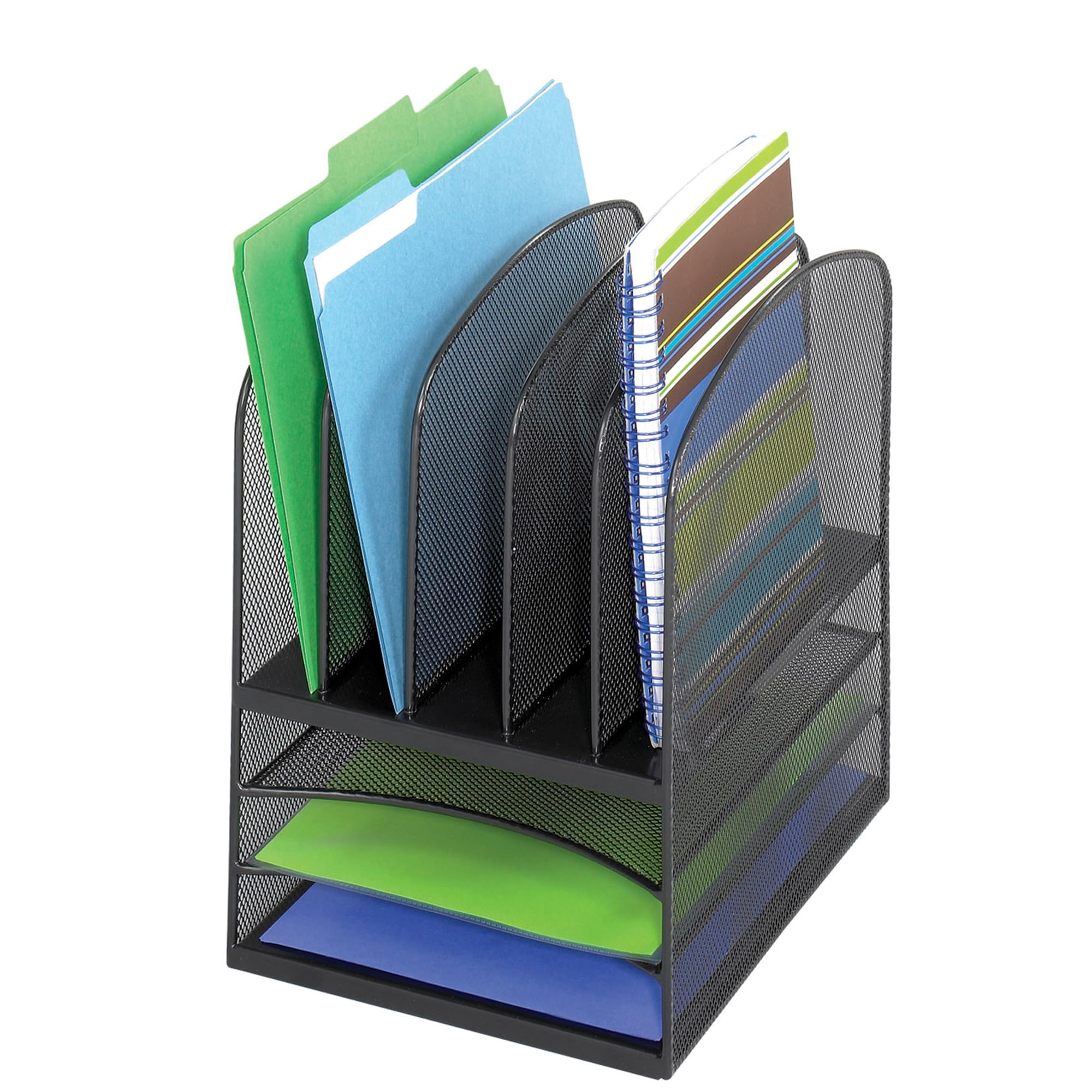 Safco 3266BL Onyx Mesh Desk Organizer with 3 Horizontal with 5 Upright Sections