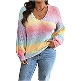 BEAUDRM Women's Plus Size Ombre Sweater Fall Lightweight Sweater Oversized Long Sleeve Knit Top V Neck Jumper Pullover