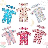 Tasdurian 6 Set Reborn Baby Doll Clothes Accessories Romper Suit and Bow Headband for 18 Inch Newborn Baby Doll Boy Girl Kids Gift