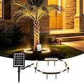 FORUP Solar Tree Lights Warm White 3000K, 360&deg; Ring Uplight, Ground Stake, 3 Dimming, Auto On/Off, IP44 Waterproof, Solar Landscape Light, Adjustable Inner Diameter for Garden Palm Patio Decor