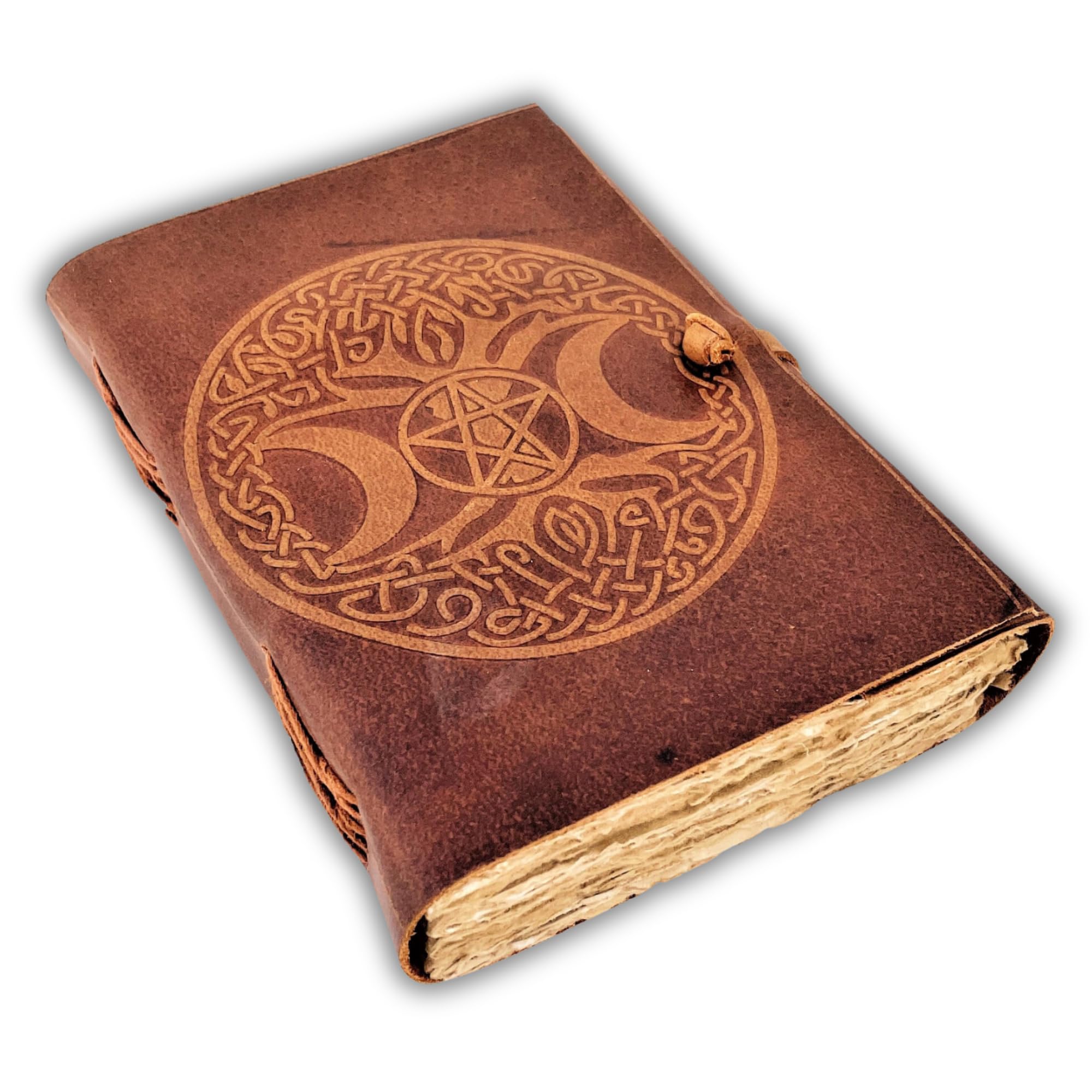 Urban Leather Celtic Moon Tree Embossed Handmade Journal with Antique Deckle Edge Pages for Men Women, Sketchbook Drawing Scrapbook Writing Notebook, Blank Unlined Pages