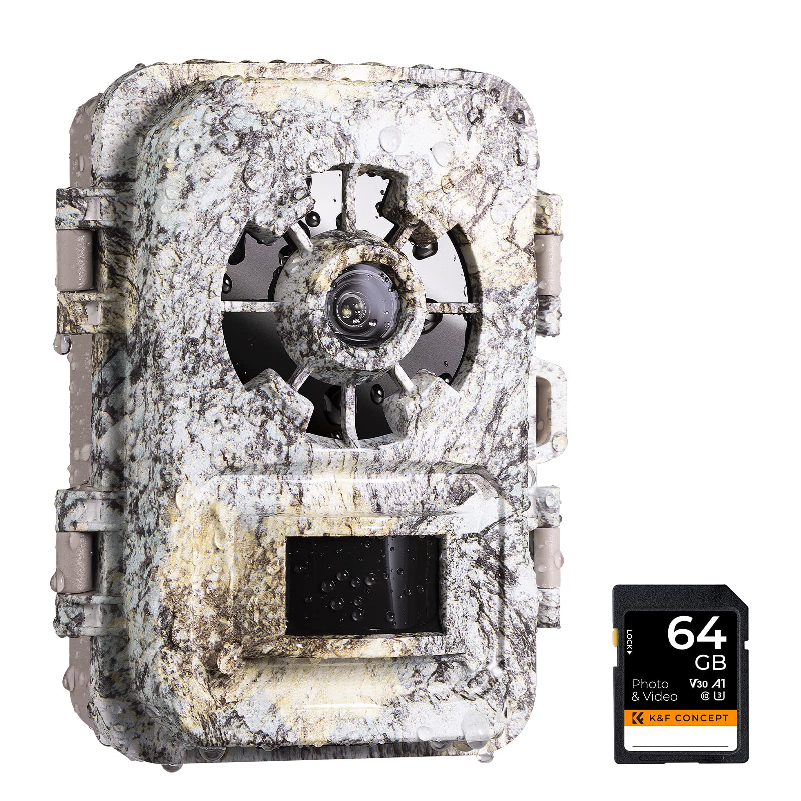 K&F Concept Wildlife Trail Camera, Infrared Game Camera Night Vision No Glow, 0.2s Trigger Speed 24MP 1296P/30fps+64G Card, IP66 Waterproof Scouting Camera Farm Monitoring Motion Activated