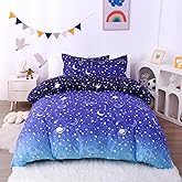 JSD Blue Stars Kids Duvet Cover Set Twin Size, 2 Piece Boys Space Theme Microfiber Comforter Cover with Pillow Sham Zipper Closure, Comforter Not Included