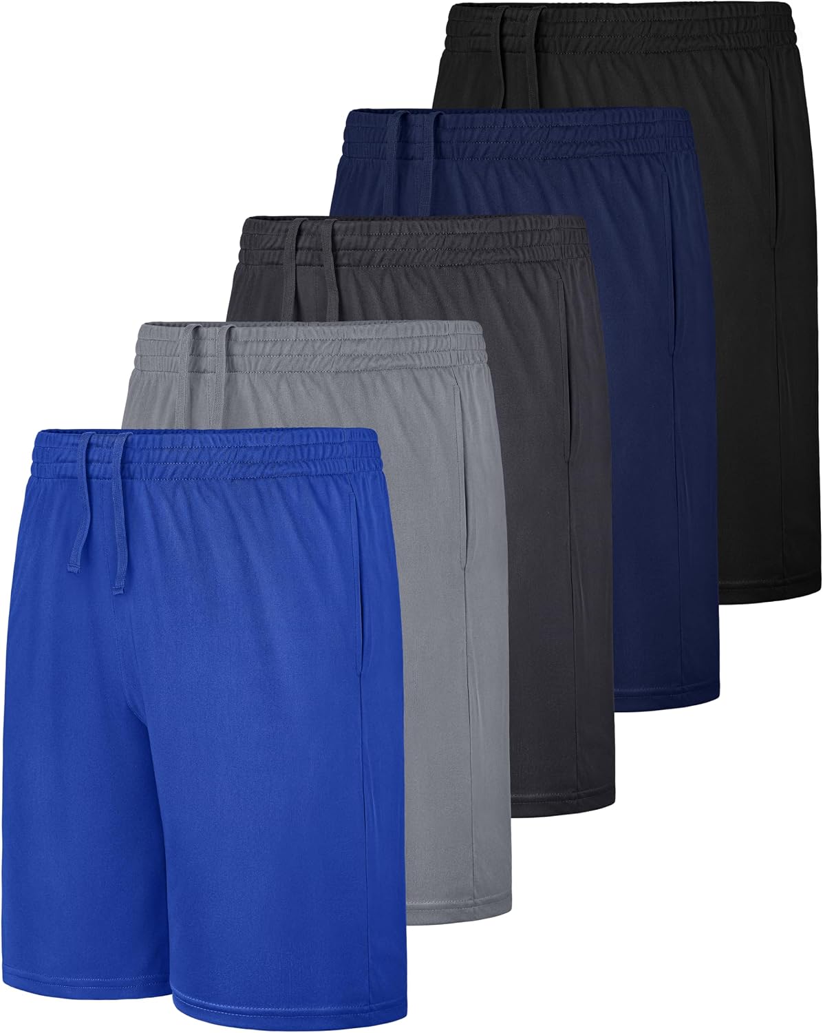 JORHIG 5 Pack Boys Athletic Shorts, Kids Youth Basketball Soccer Active Performance Quick Dry Shorts with Pockets Drawstring