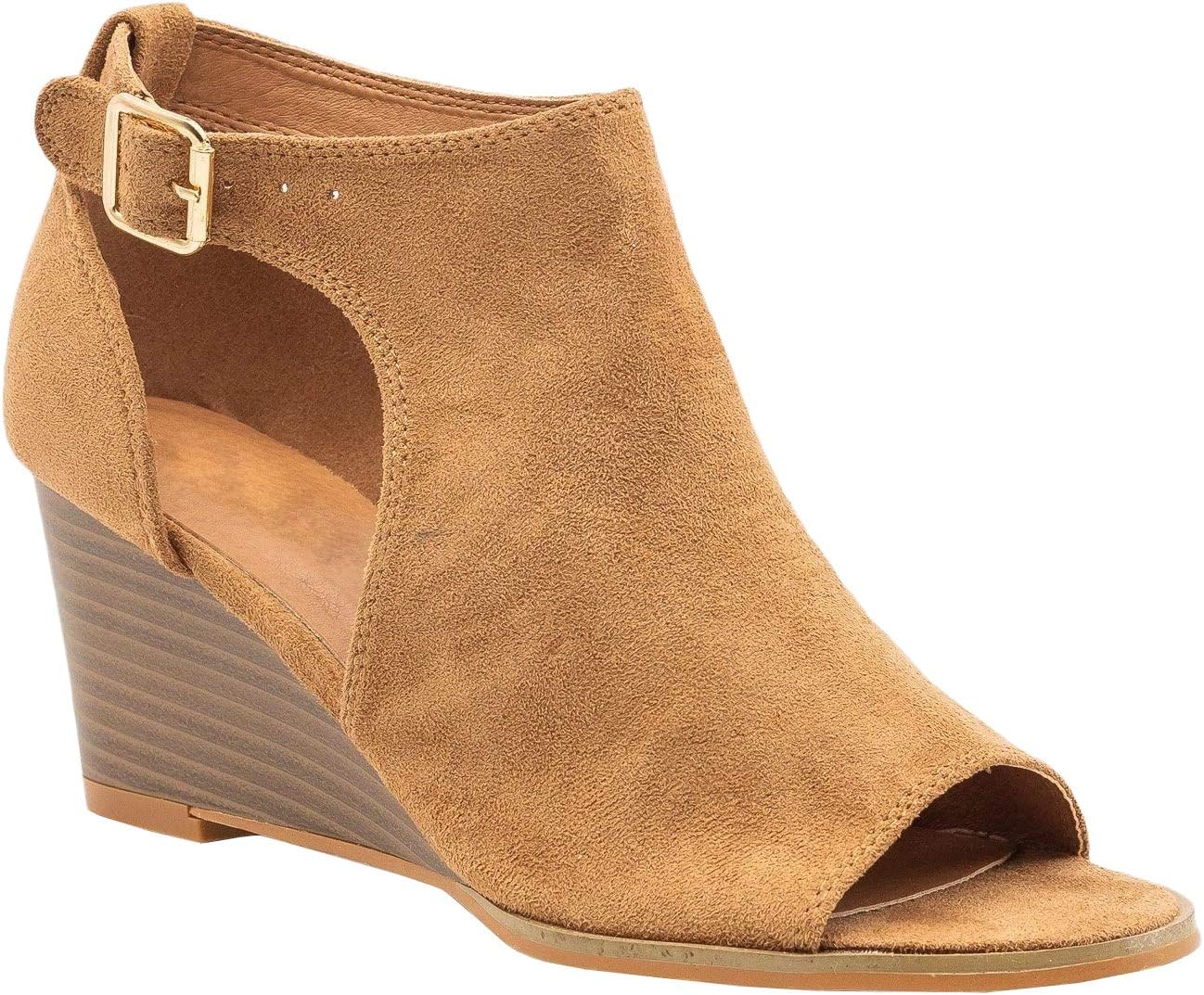 Womens Open Toe Booties Cutout Low Wedge Heeled Sandals Dress Shoes