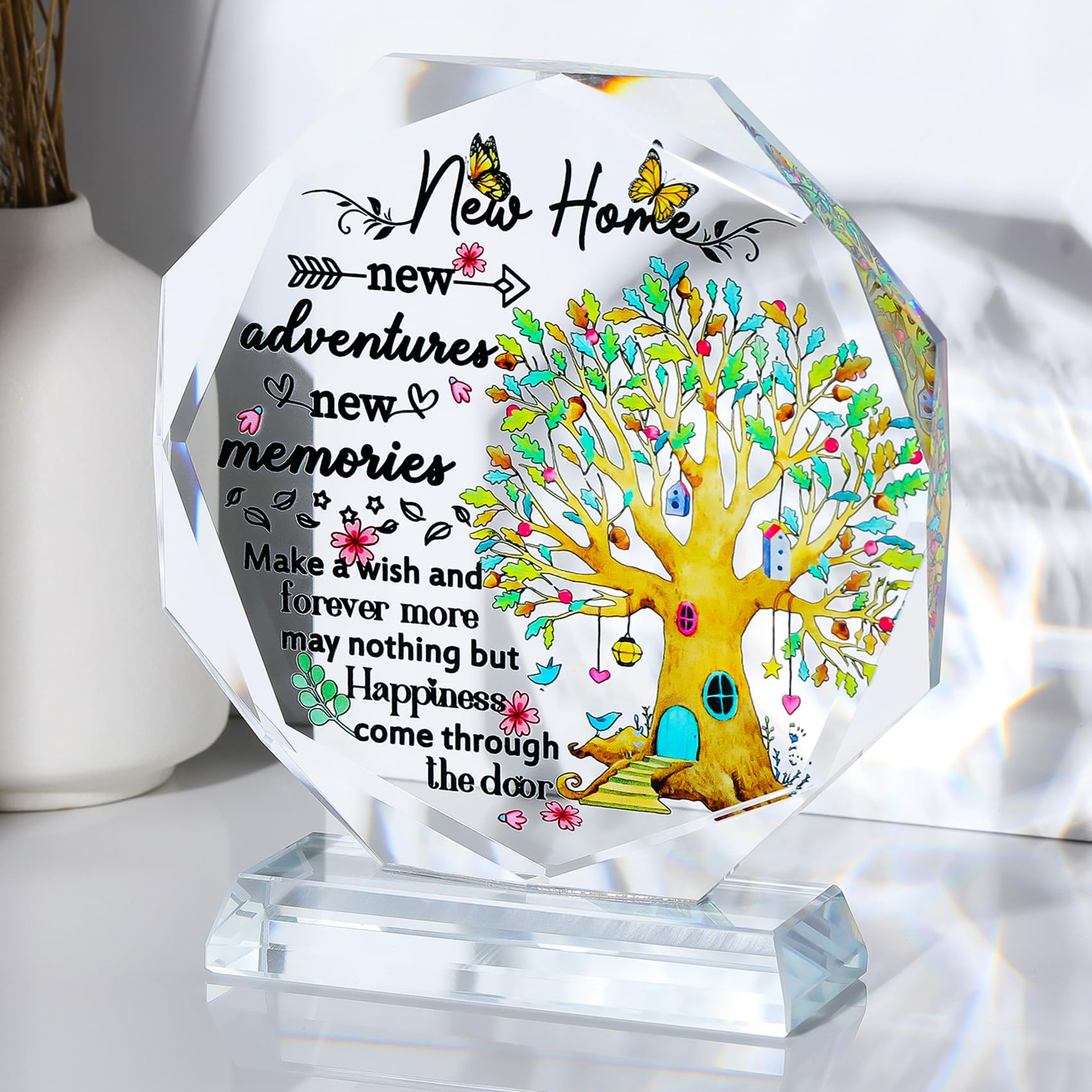 Movdyka 5.3" Crystal Housewarming Gifts Plaque for Couples Sweet New Home Ideas for Friends Glass House Warming Ornament Keepsake for Daughter Newlyweds Christmas New Year Decor