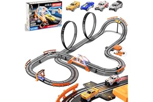 SUFICY Slot Car Race Track Set for Kids – 29ft Electric Race Car Track with 4 Slot Cars, Dual Racing Tracks, Lap Counter & LED Overpass, Car Track Toy Gift for Boys Ages 6–12