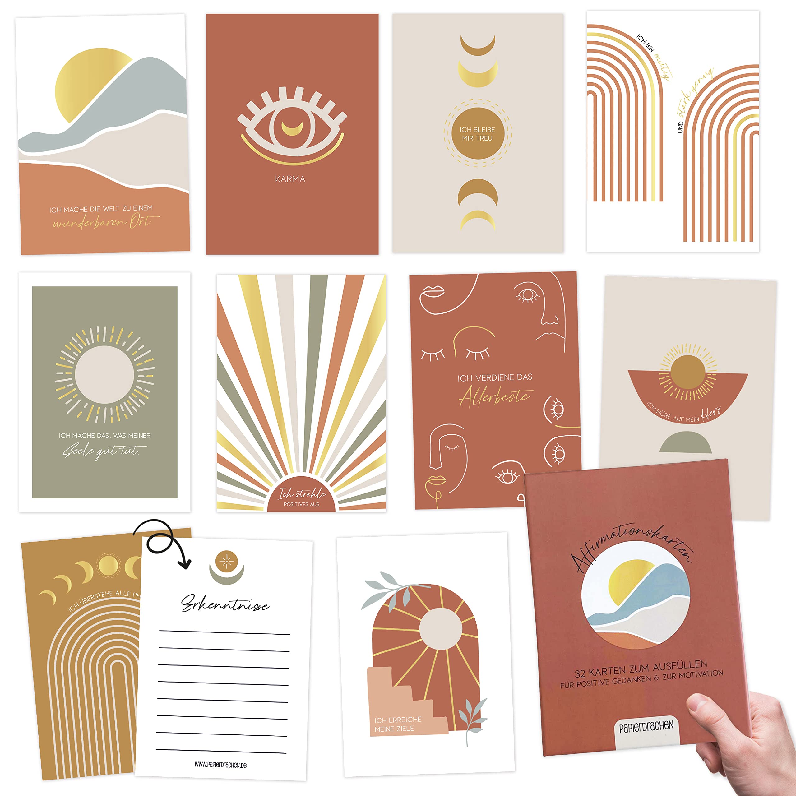 Papierdrachen 32 Affirmation Cards with Positive Statements - Mindfulness Cards with Gift Box | Motivation Cards - Manage Stress with Self-Love Cards - Gift Idea - Boho - Set 3