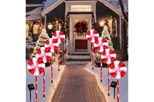 BRIGHTDECK Christmas Solar Pathway Lights, 27" Set of 8 Lollipops Peppermint Stake Lights, Candy Cane Lights with 8 Modes, Outdoor Christmas Decoration for Walkway, Yard, Pathway, Patio (8pcs Red)