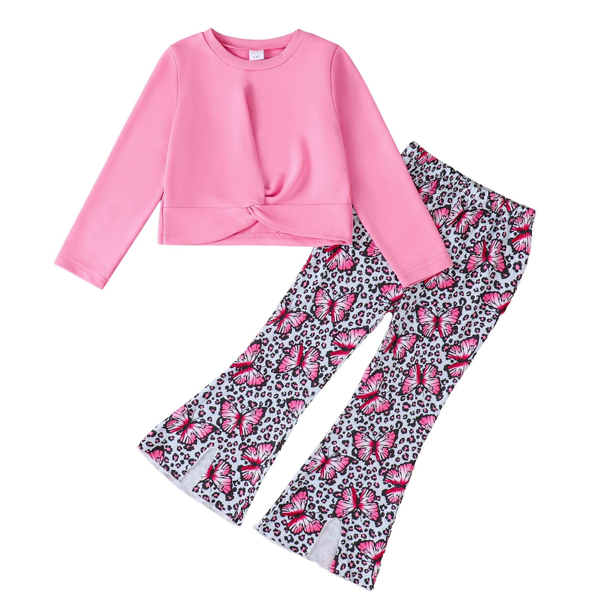 YWFSHOP Girls Clothes Set 2 Piece Long Sleeve Pullover Sweatshirt and Flare Pants Floral Outfits Girl Fall Winter