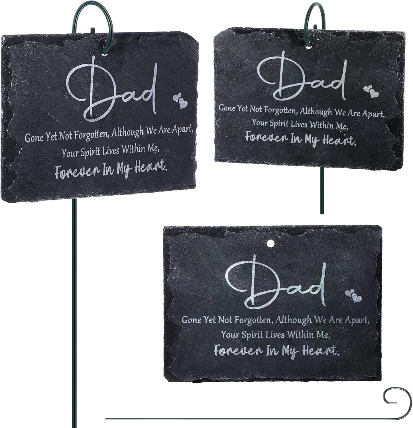 Decorative Garden Stakes - Roowest Dad Grave Markers Memorial Stakes Grave Decoration for Cemetery Labels Engraved Slate Sign Small Slate Hanging Garden Signs and Stainless Steel Metal Rod for Cemetery Outdoor