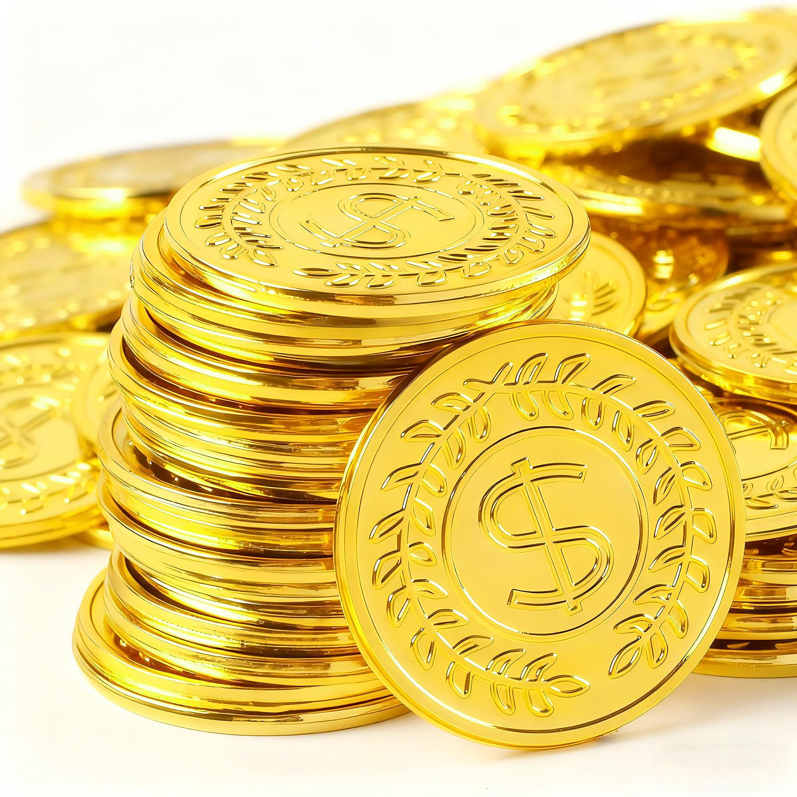 REGUICORP Plastic Gold Coins 110PCS, Fake Coins for Pirate Play, Toy Tokens Fake Gold Coins Bulks for Board Games, Treasure Hunt, Classroom Reward, Adventure Theme Party Supplies