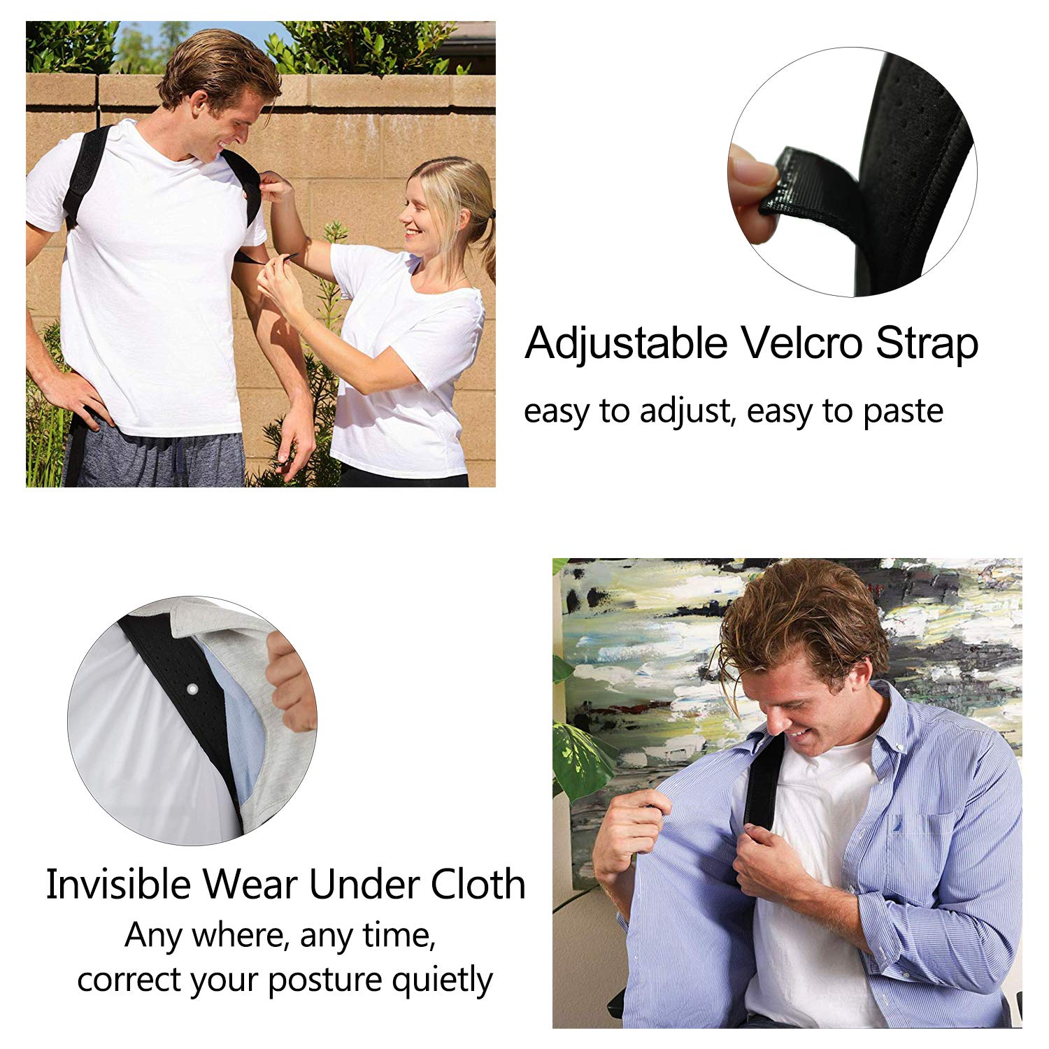 Posture Corrector for Men Women, Back Neck Brace Belts Under Clothes, Adjustable Back Shoulder Support for Back Pain Relief (L)