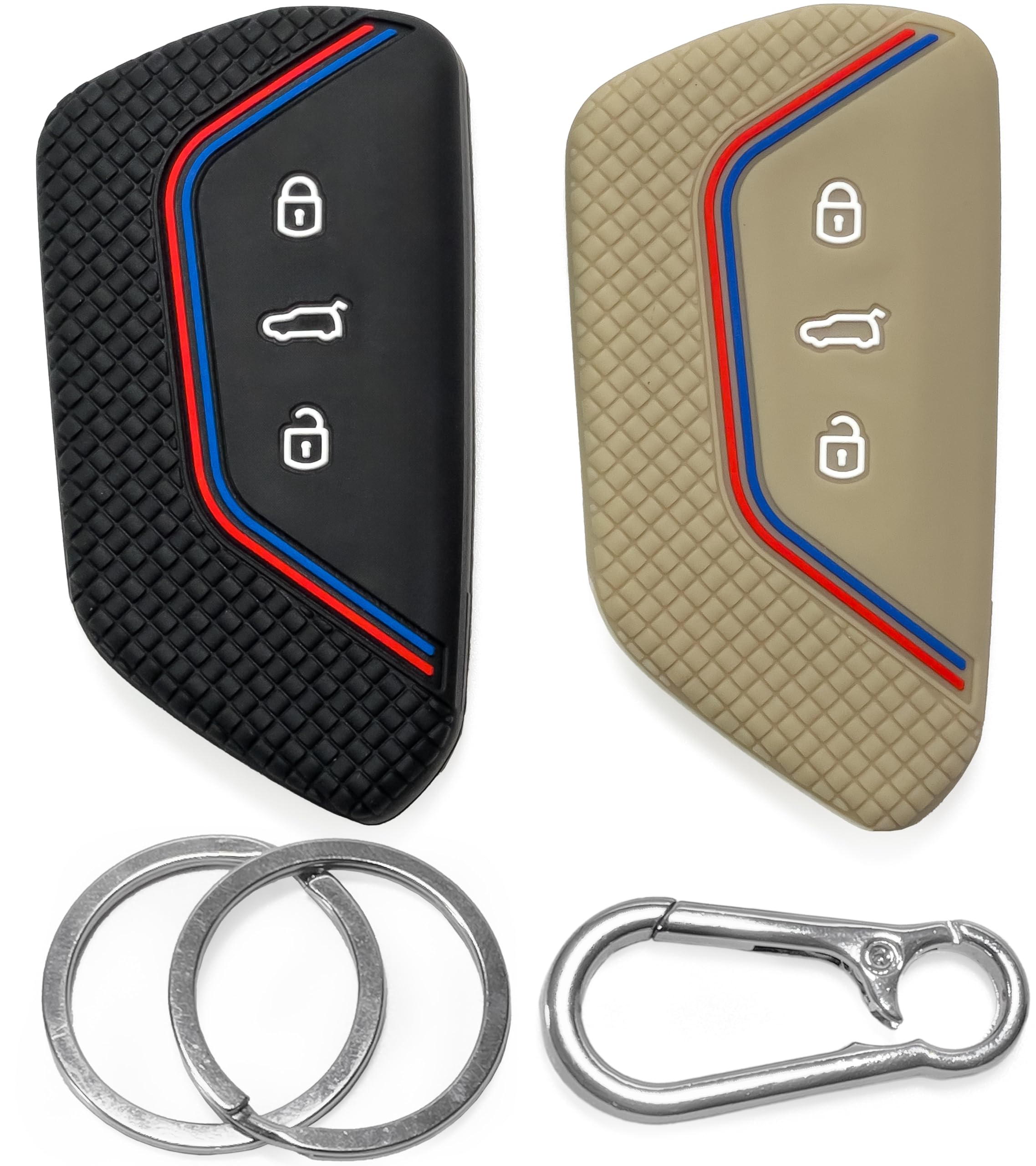 Photo 1 of 2-pcs Silicone Smart Key Case Fob Covers for 2020+ VW Golf Mk8 | VW Polo 2020+ | Tiguan | ID.3 ID3| ID.4 ID4 | Skoda Octavia| Kodiaq | Karoq Seat Car Remote Key Protectors by Click&Fit Accessories