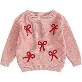SHUING Newborn Baby Girl Sweater Long Sleeve Crew Neck Bow Embroidery Knitted Pullover Toddler Infant Girl Fall Sweatshirt