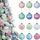 JolliLudo 12 Pcs 3 Inch Glitter Christmas Ball Ornaments Iridescent Shatterproof Christmas Ball Multicolor Transparent Hanging Ornaments Colorful Xmas Tree Decorations for Holiday Party Wedding Decor