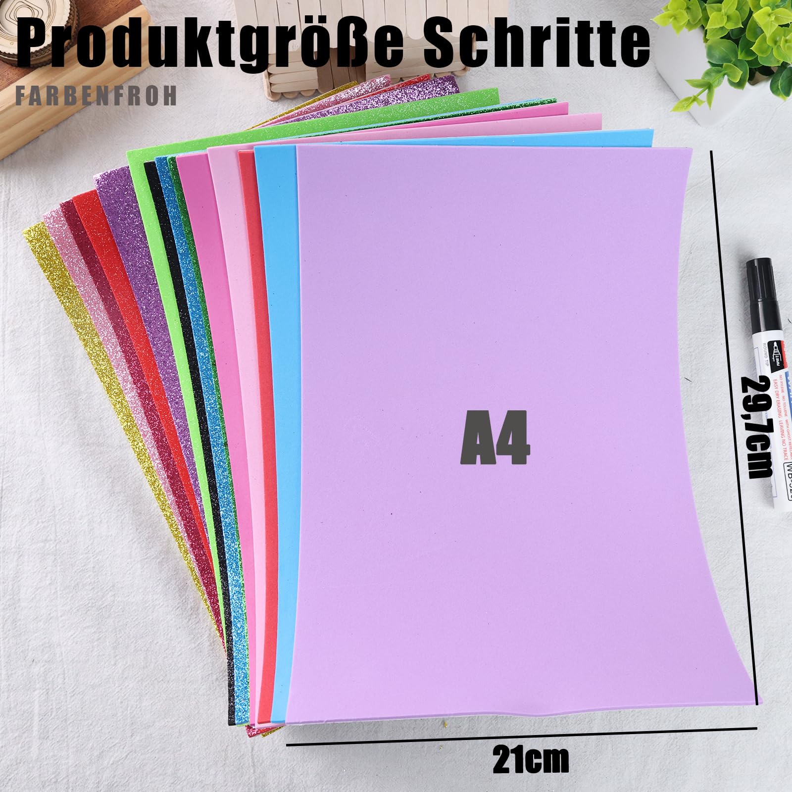 VGOODALL 30 Bögen Moosgummi Basteln A4, 2mm Bunt mit 5 Moosgummi Glitzer Schaumgummi Basteln Schaumstoff zum Basteln Moosgummi A4 für DIY Bastelarbeiten
