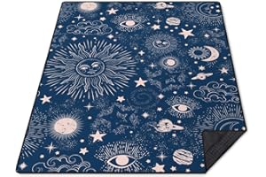 Awufncksn Gothic Picnic Blankets Waterproof Foldable,80″X80″ Sun and Moon Thick Picnic Mat Outdoor Blanket for Grass,Blue Large Beach Blanket Sandproof Picnic Accessories for Camping Picnic Party Park
