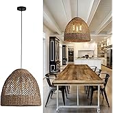 Teru Ji Kaikang 19" Rattan Pendant Light,Hand-Woven Rustic Wicker Hanging Light 3-Light Seagrass Ceiling Chandelier Oval Wate