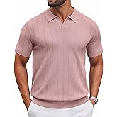 COOFANDY Mens Knit Polo Shirts V Neck Short Sleeve Ribbed Textured Polo Shirt Stretch Casual Golf Shirts Collared T Shirt