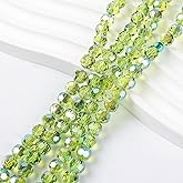 Novborcz 450PCS 6MM Electroplated Green Round Crystal Glass Beads for Jewelry Making