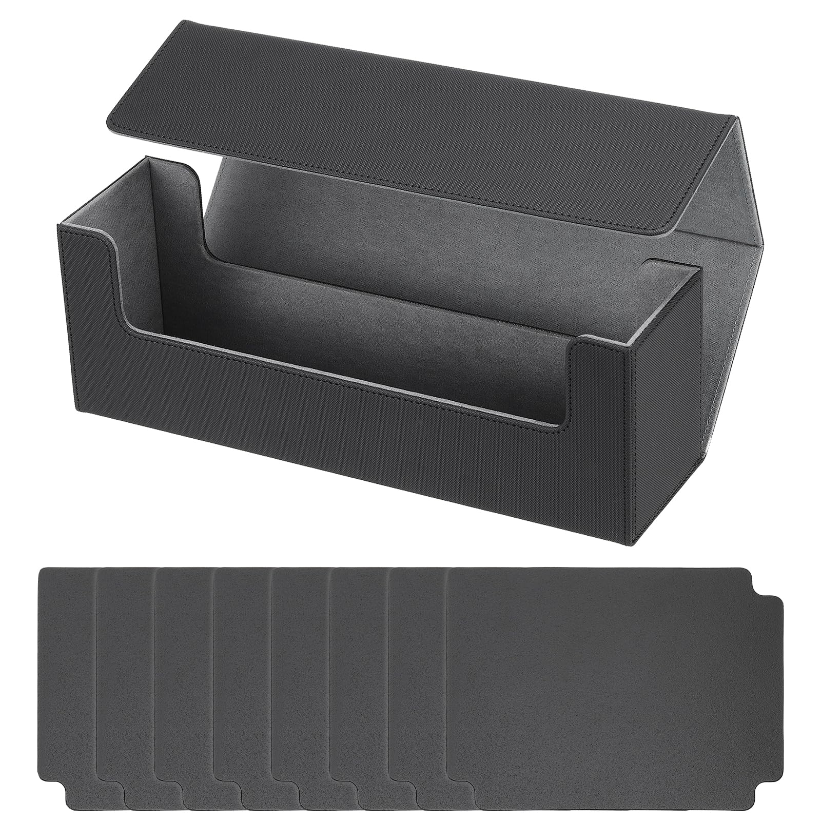 PATIKIL Card Storage Box for Trading Card, 400 + PU Leather Magnetic Closure Card Storage Deck Box Holder with 6 Divider Fit for Magic Games Card, Black/Grey