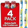 Colgate Kids Toothbrush, Minions, With Extra Soft Bristles and Built In Suction Cup Holder, 4 Pack