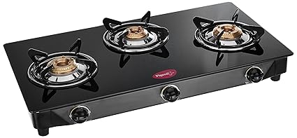 Pigeon Carbon Glass 3 Burner Gas Stove, Black