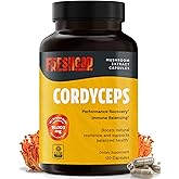 FreshCap Mushrooms Cordyceps Mushroom Capsules 10,000mg - Mushroom Extract, Energy Supplements, Ayurveda Nootropic Mushroom Supplements (120 Capsules)
