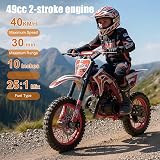 ehozirta 49cc Kids Dirt Bike 2-Stroke Gas Motocross 40KM/H Disc Brakes Red view 3