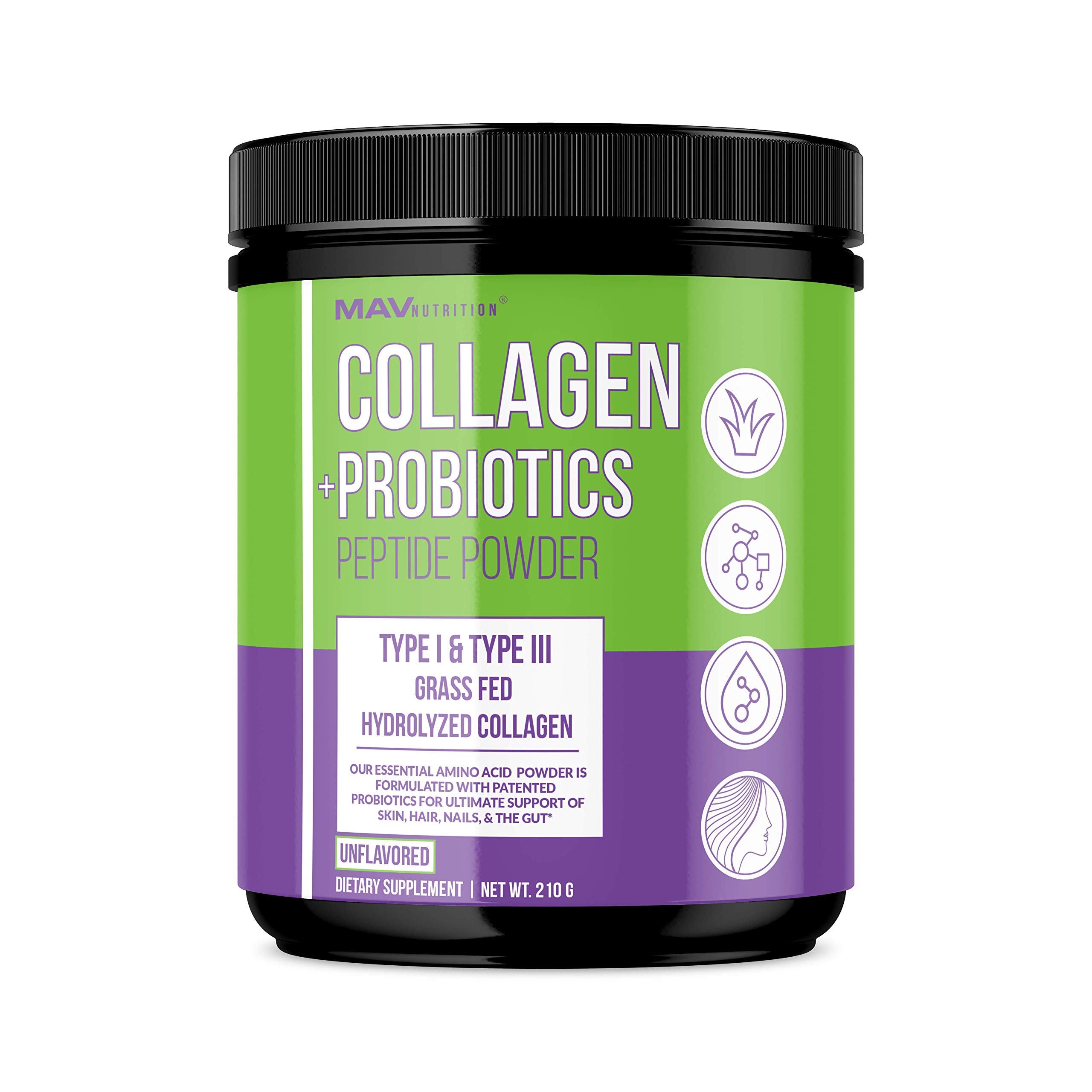 MAV Nutrition Collagen + Probiotics Peptide Powder, Type 1 and Type 3 GrassFed Hydrolyzed Pure