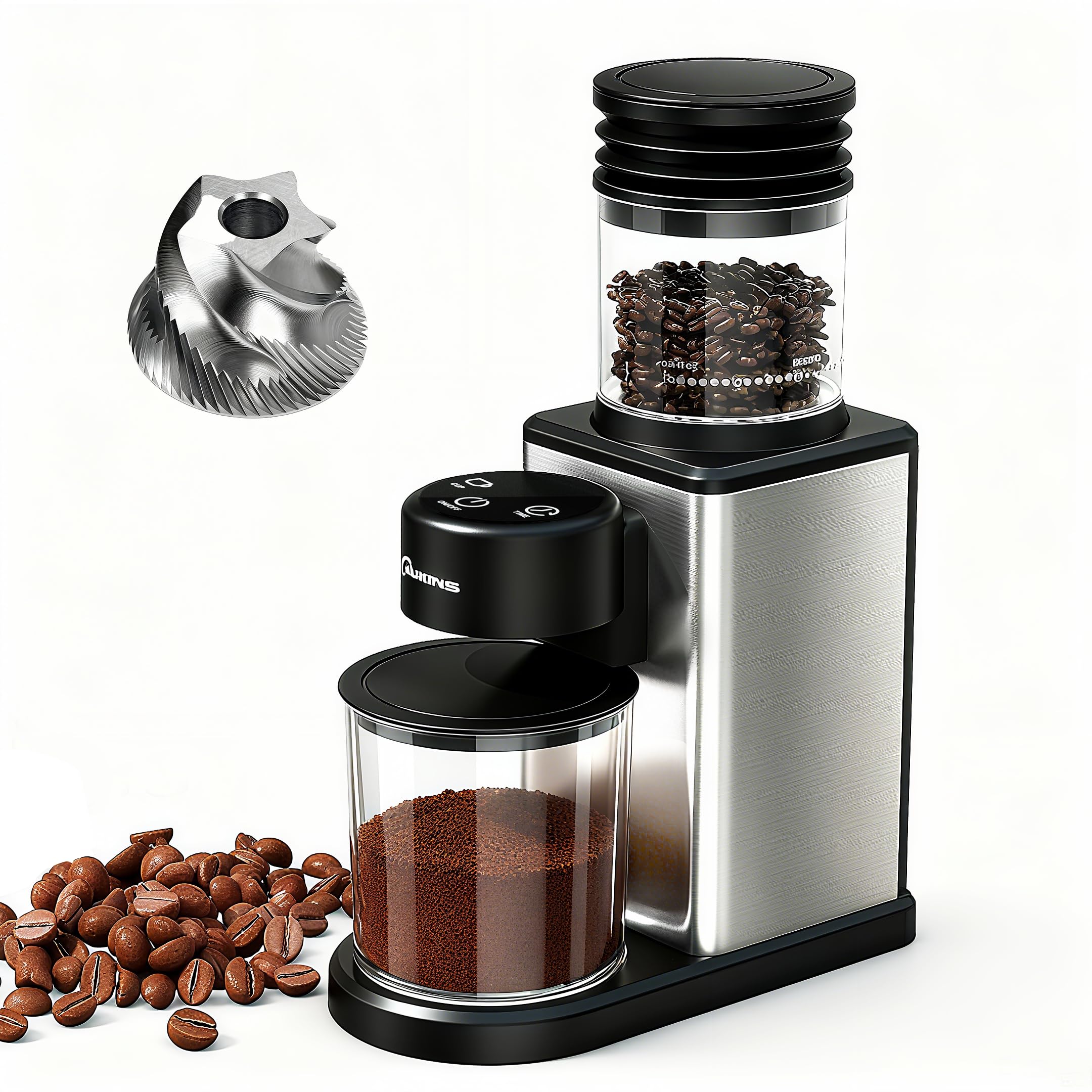 Photo 1 of Conical Burr Coffee Grinder: Electric 200W 25-Setting - Adjustable for Espresso French Press Drip with Expandable Bean Hopper Low Noise Compact Design