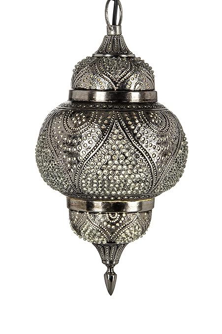 Orientalische Messing Lampe Pendelleuchte Silber Farhana 38cm E27 Lampenfassung | Marokkanische Design Hängeleuchte Leuchte |