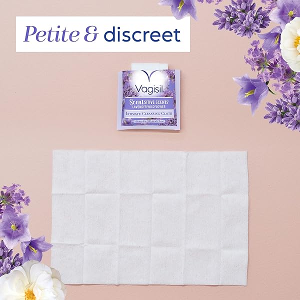 VAGISIL SCENTSITIVE SCENTS ON-THE-GO FEMININE CLEANSING WIPES, PH BALANCED, LAVENDER WILDFLOWER, INDIVIDUALLY WRAPPED, 16 COUNT (PACK OF 1)