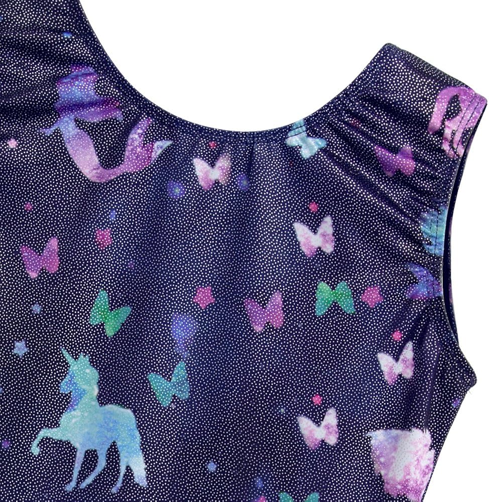 Leotards for Girls Gymnastics Unicorn Sparkly Pink Biketards Stars Rainbow Clouds: Clothing